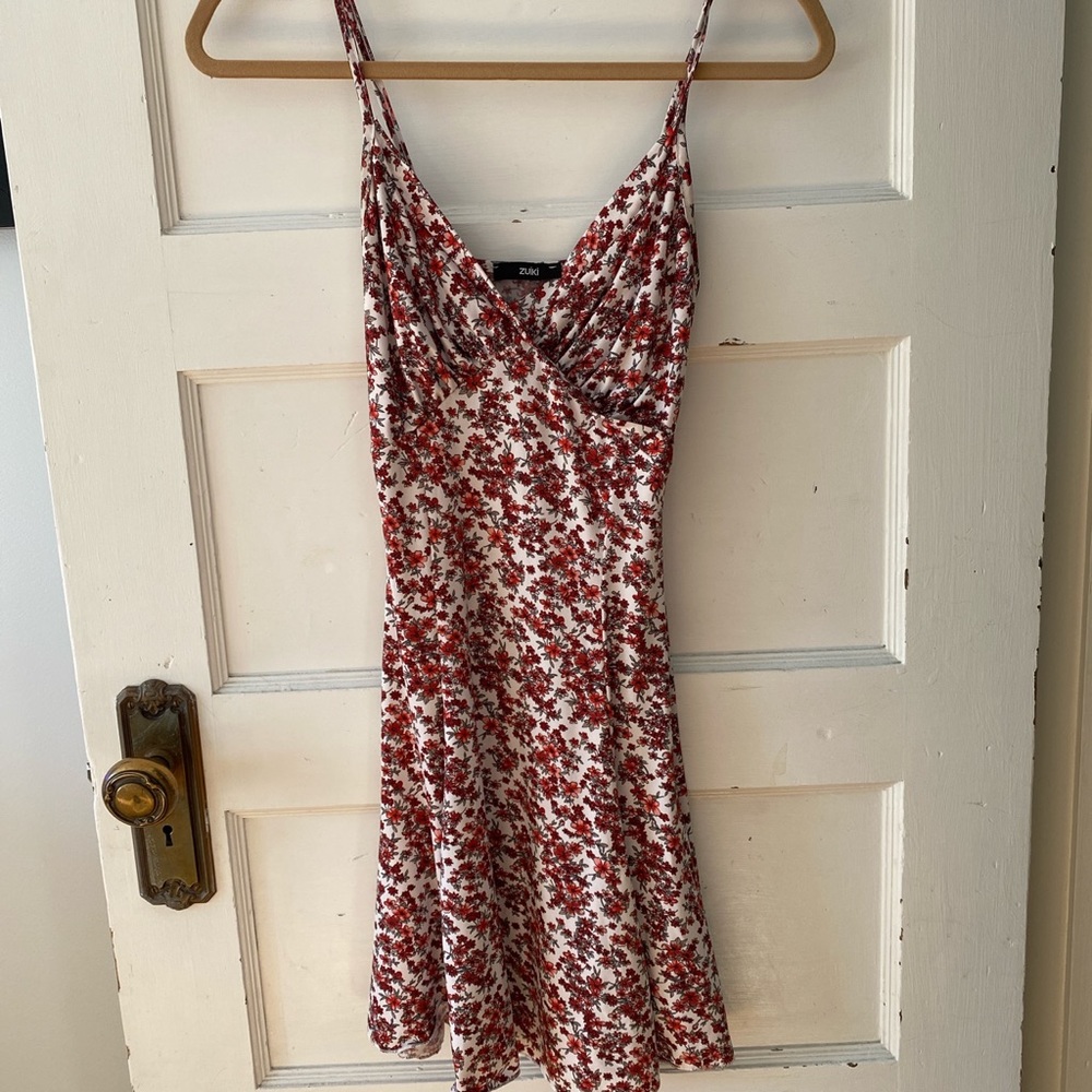 White and red floral dress